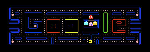 Google's homepage with the Pac Man video game logo